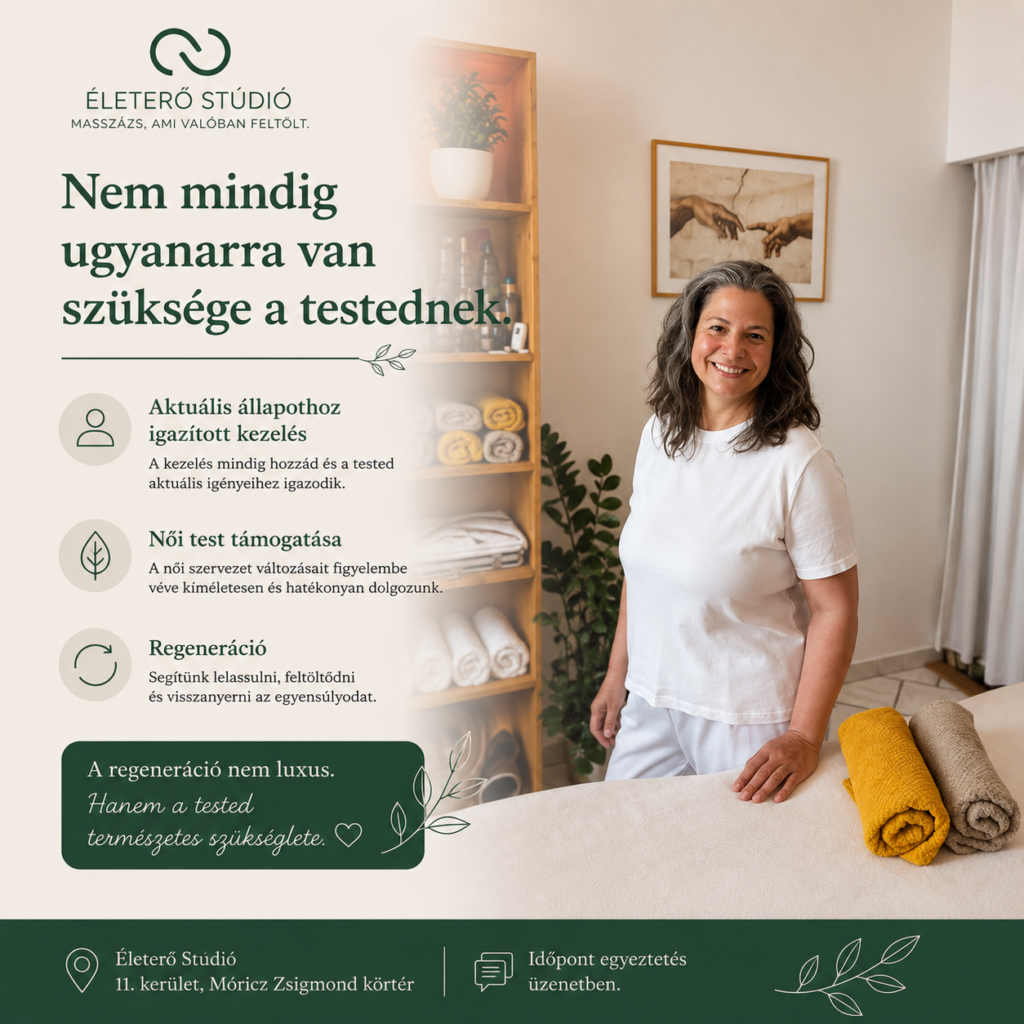 Kecskés Dóra gyógymasszőr az Életerő Stúdióban, Budapest Móricz Zsigmond körtér 14.